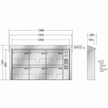 RENZ PRISMA Edelstahl V4A-Ausführung, Anlage mit Installationskasten, Kasten 370x330x145, 6-teilig, 10-0-35969