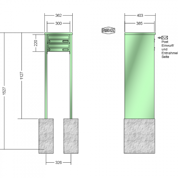 RENZ TETRO Stahl-Ausführung, Anlage ohne Installationskasten, Kasten 300x110x385, 2-teilig, zum Einbetonieren, 13-0-10414