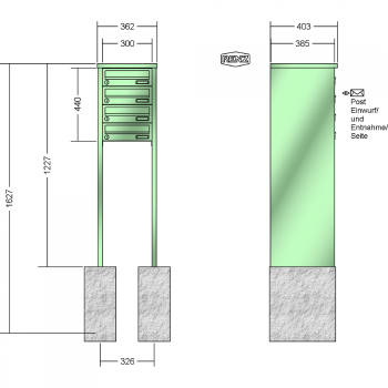 RENZ TETRO Stahl-Ausführung, Anlage ohne Installationskasten, Kasten 300x110x385, 4-teilig, zum Einbetonieren, 13-0-10416