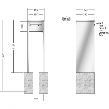 RENZ TETRO-Edelstahl V4A-Ausführung, Anlage ohne Installationskasten, Kasten 300x220x385, 1-teilig, zum Einbetonieren,13-0-10425