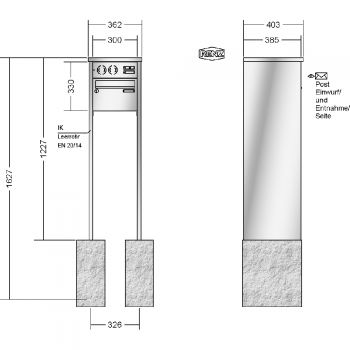 RENZ TETRO Edelstahl V4A-Ausführung, Anlage mit Installationskasten, Kasten 300x220x385, 1-teilig, zum Einbetonieren, 13-0-10443