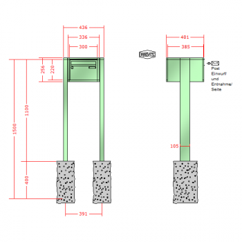 RENZ Quadra, Anlage ohne Installationskasten, Kasten 300x220x385, 1-teilig, zum Einbetonieren,13-0-13020