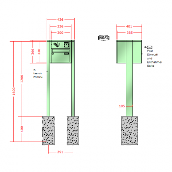 RENZ Quadra, Anlage mit Installationskasten, Kasten 300x220x385, 1-teilig, zum Einbetonieren, 13-0-13026