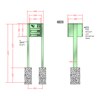 RENZ Quadra, Anlage mit Installationskasten, Kasten 300x110x385, 2-teilig, zum Einbetonieren, 13-0-13027