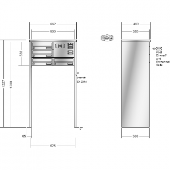 RENZ TETRO Edelstahl V4A-Ausführung, Anlage mit Installationskasten, Kasten 300x110x385, 4-teilig, mit 2 Fußplatten, 13-0-19446