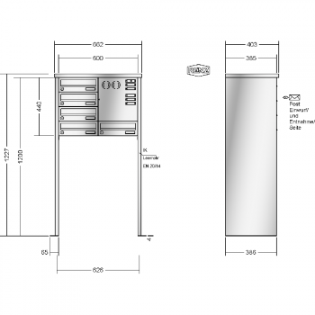 RENZ TETRO Edelstahl V4A-Ausführung, Anlage mit Installationskasten, Kasten 300x110x385, 5-teilig, mit 2 Fußplatten, 13-0-19447