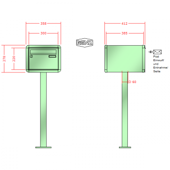 RENZ RS 4000 mit Rundrohrfuß, Anlage ohne Installationskasten, Kasten 300x220x385, 1-teilig, mit Fußplatte ,13-0-25722