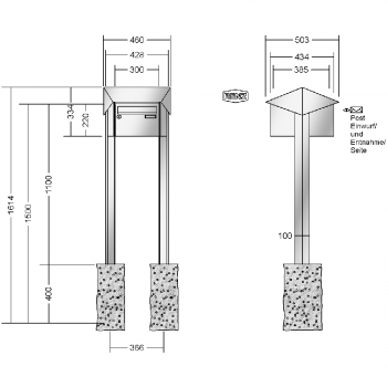 RENZ PRISMA-Edelstahl V4A-Ausführung, Anlage ohne Installationskasten, Kasten 300x220x385, 1-teilig, zum Einbetonieren,13-0-25736