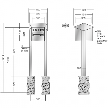 RENZ PRISMA Edelstahl V4A-Ausführung, Anlage mit Installationskasten, Kasten 300x220x385, 1-teilig, zum Einbetonieren, 13-0-25748