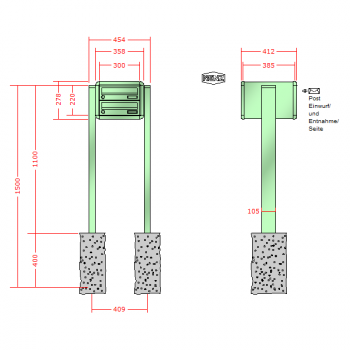 RENZ RS 4000, Anlage ohne Installationskasten, Kasten 300x110x385, 2-teilig, zum Einbetonieren, 13-0-25752