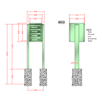 RENZ RS 4000, Anlage ohne Installationskasten, Kasten 300x110x385, 4-teilig, zum Einbetonieren, 13-0-25754