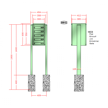 RENZ RS 4000, Anlage ohne Installationskasten, Kasten 300x110x385, 5-teilig, zum Einbetonieren, 13-0-25757