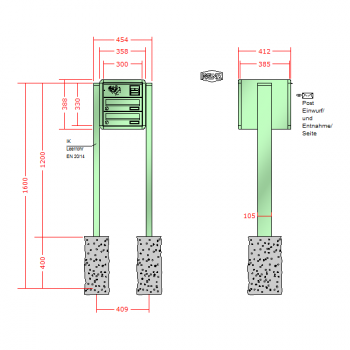 RENZ RS 4000, Anlage mit Installationskasten, Kasten 300x110x385, 2-teilig, zum Einbetonieren, 13-0-25762