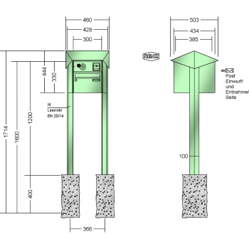 RENZ PRISMA Stahl-Ausführung, Anlage mit Installationskasten, Kasten 300x220x385, 1-teilig, zum Einbetonieren, 13-0-25806