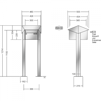 RENZ PRISMA-Edelstahl V4A-Ausführung, Anlage ohne Installationskasten, Kasten 300x220x385, 1-teilig, mit 2 Fußplatten,13-0-29736