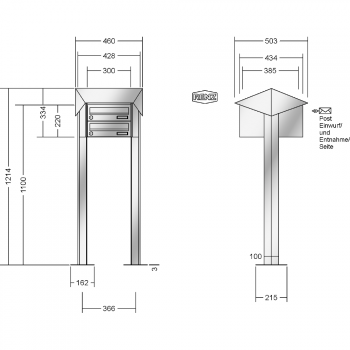 RENZ RISMA Edelstahl V4A-Ausführung, Anlage ohne Installationskasten, Kasten 300x110x385, 2-teilig, mit 2 Fußplatten, 13-0-29737