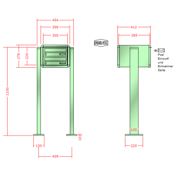 RENZ RS 4000, Anlage ohne Installationskasten, Kasten 300x110x385, 2-teilig, mit 2 Fußplatten, 13-0-29752