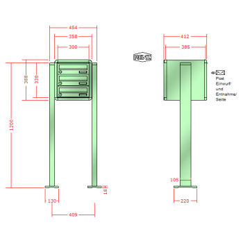 RENZ RS 4000, Anlage ohne Installationskasten, Kasten 300x110x385, 3-teilig, mit 2 Fußplatten, 13-0-29753