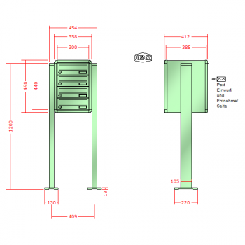 RENZ RS 4000, Anlage ohne Installationskasten, Kasten 300x110x385, 4-teilig, mit 2 Fußplatten, 13-0-29754