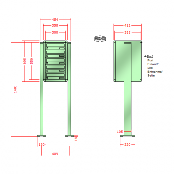 RENZ RS 4000, Anlage ohne Installationskasten, Kasten 300x110x385, 5-teilig, mit 2 Fußplatten, 13-0-29757