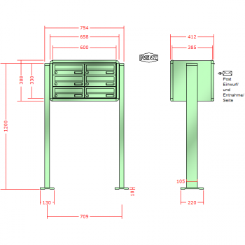 RENZ RS 4000, Anlage ohne Installationskasten, Kasten 300x110x385, 6-teilig, mit 2 Fußplatten, 13-0-29758