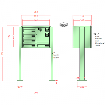 RENZ RS 4000, Anlage mit Installationskasten, Kasten 300x110x385, 5-teilig, mit 2 Fußplatten, 13-0-29760