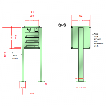 RENZ RS 4000, Anlage mit Installationskasten, Kasten 300x110x385, 3-teilig, mit 2 Fußplatten, 13-0-29763