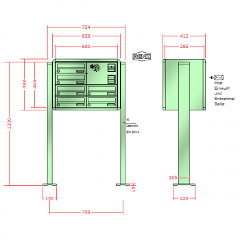 RENZ RS 4000, Anlage mit Installationskasten, Kasten 300x110x385, 6-teilig, mit 2 Fußplatten, 13-0-29769