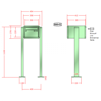 RENZ  RS 4000 mit Ständern, Anlage ohne Installationskasten, Kasten 300x220x385, 1-teilig, mit 2 Fußplatten ,13-0-29771