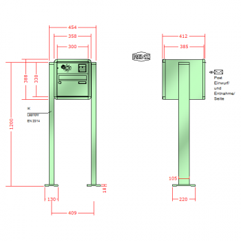 RENZ RS 4000, Anlage mit Installationskasten, Kasten 300x220x385, 1-teilig, mit 2 Fußplatten, 13-0-29775