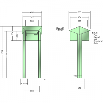 RENZ PRISMA-Stahl-Ausführung, Anlage ohne Installationskasten, Anlage vorn zu öffnen, Kasten 300x220x385, 1-teilig, mit 2 Fußplatten ,13-0-29800