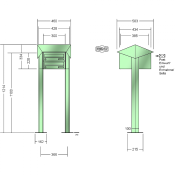 RENZ PRISMA Stahl-Ausführung, Anlage ohne Installationskasten, Kasten 300x110x385, 2-teilig, mit 2 Fußplatten, 13-0-29801