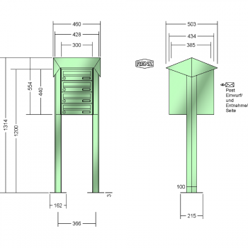 RENZ PRISMA Stahl-Ausführung, Anlage ohne Installationskasten, Kasten 300x110x385, 4-teilig, mit 2 Fußplatten, 13-0-29803