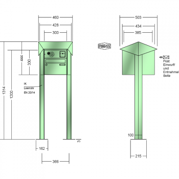 RENZ PRISMA Stahl-Ausführung, Anlage mit Installationskasten, Anlage vorn zu öffnen, Kasten 300x220x385, 1-teilig, mit 2 Fußplatten ,13-0-29806