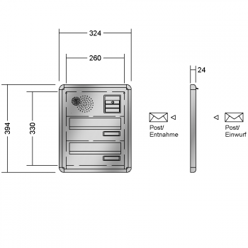 RENZ ALU Mauerdurchwurf-Frontplatte, RS1001-Abschlussrahmenprofil, aufklappbar, 324x394x25, 2-teilig, 14-0-14565