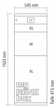 RENZ eQUBO, Paketkasten mit 3 Paketfächern, XS (29 ltr.), M (87 ltr.) und XL (173 ltr.), Stahl, 23-0-10026