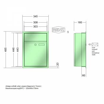 RENZ PLAN, Anlage ohne Installationskasten, Kasten 300x440x160, 1-teilig, 60-0-60000