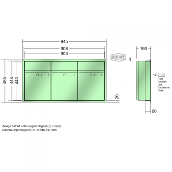 RENZ PLAN, Anlage ohne Installationskasten, Kasten 300x440x160, 3-teilig, 60-0-60002