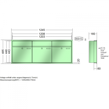 RENZ PLAN, Anlage ohne Installationskasten, Kasten 400x440x160, 3-teilig, 60-0-60005