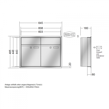 RENZ PLAN Edelstahl, Anlage ohne Installationskasten, Kasten 300x440x160, 2-teilig, 60-0-60007