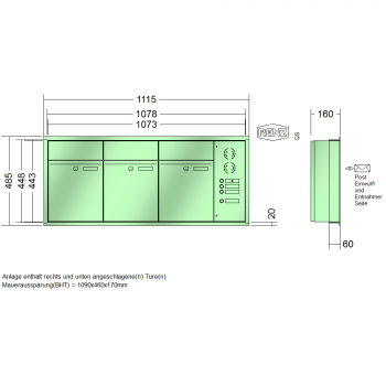 RENZ PLAN, Anlage mit Installationskasten, Kasten 300x440x160, 3-teilig, 60-0-60014