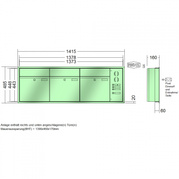 RENZ PLAN, Anlage mit Installationskasten, Kasten 400x440x160, 3-teilig, 60-0-60017