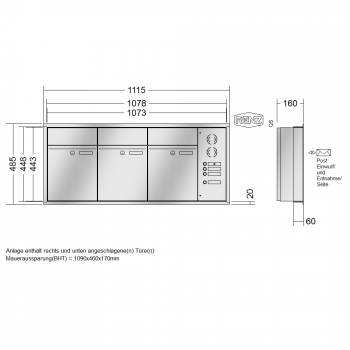 RENZ PLAN Edelstahl, Anlage mit Installationskasten, Kasten 300x440x160, 3-teilig, 60-0-60020