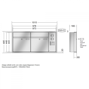 RENZ PLAN Edelstahl, Anlage mit Installationskasten, Kasten 400x440x160, 2-teilig, 60-0-60022