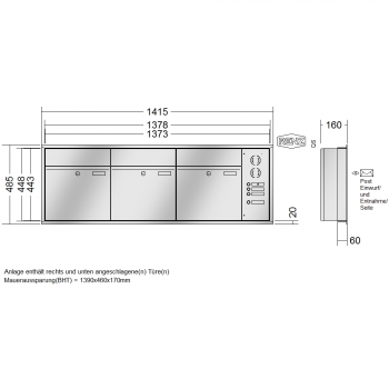 RENZ PLAN Edelstahl, Anlage mit Installationskasten, Kasten 400x440x160, 3-teilig, 60-0-60023