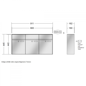 RENZ PLAN Edelstahl, Anlage ohne Installationskasten, Kasten 300x440x160, 3-teilig, 60-0-60032