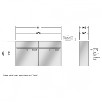 RENZ PLAN Edelstahl, Anlage ohne Installationskasten, Kasten 400x440x160, 2-teilig, 60-0-60034