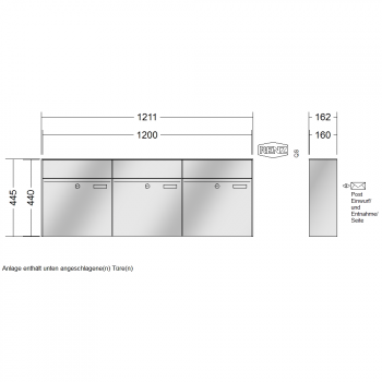 RENZ PLAN Edelstahl, Anlage ohne Installationskasten, Kasten 400x440x160, 3-teilig, 60-0-60035