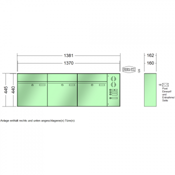 RENZ PLAN, Anlage mit Installationskasten, Kasten 400x440x160, 3-teilig, 60-0-60041