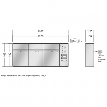 RENZ PLAN Edelstahl, Anlage mit Installationskasten, Kasten 300x440x160, 3-teilig, 60-0-60044